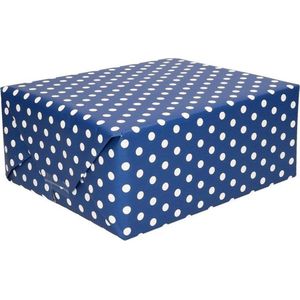 Inpakpapier/cadeaupapier blauw met witte stippen 200 x 70 cm rol - Kadopapier/geschenkpapier