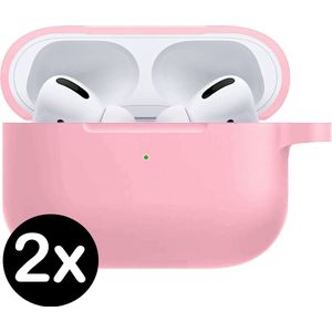 Case Geschikt voor Airpods Pro Hoesje Hoes Siliconen Met Clip Cover - Hoesje Geschikt voor Apple Airpods Pro Hoes Siliconen - Lichtroze - 2 PACK