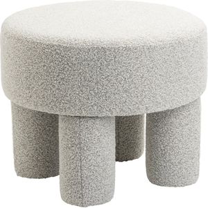 Poef Demi - Bouclé Naturel - Teddystof Hocker Ø50cm Rond - Trendy Poef Beige