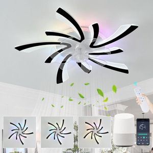 LuxiLamps - 5 Vleugel Ventilator Lamp - Dimbaar Met Afstandsbediening & Alexa - RGB - Plafondventilator Met LED - Spraak Bediening -Woonkamerlamp - Moderne lamp - Plafonniere