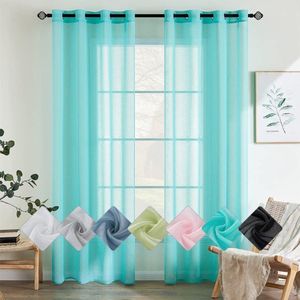 Set van 2 transparante voile-gordijnen, van voile, polyester, gordijn met ogen, luchtig, decoratief, voor de slaapkamer, 140 x 245 cm (b x h), turquoise
