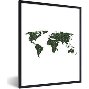 Fotolijst incl. Poster - Wereldkaart - Planten - Groen - 30x40 cm - Posterlijst
