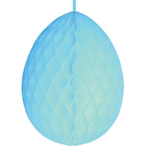 Hangdecoratie honeycomb paasei pastel blauw van papier 30 cm - Brandvertragend - Paas/pasen thema decoraties/versieringen