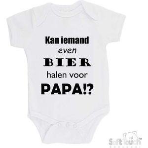 100% katoenen Romper ""Kan iemand even bier halen voor papa!?"" Vader Vaderdag Papa Unisex Katoen Wit/zwart 62/68