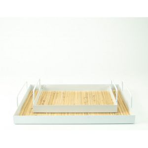 Set Van 2 Metalen Dienbladen Rechthoek Met Riet - Wit