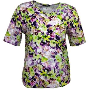 Pink Lady dames shirt - shirt KM - lila/groen print - N115 - v-hals - maat S