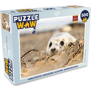 Puzzel Verstopte zeehond achter zandheuvel - Legpuzzel - Puzzel 500 stukjes