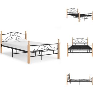 vidaXL Metalen bedframe - Zwart - Licht Eikenhout - 210x127x90 cm - Voor 200x120 cm matras - Bed