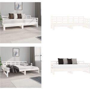 vidaXL Slaapbank uitschuifbaar massief grenenhout wit 2x(80x200) cm - Uitschuifbare Slaapbank - Uitschuifbare Slaapbanken - Bedbank - Bed