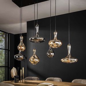 DePauwWonen - Hanglamp De Gouden Druppels 7L - E27 Fitting - Hanglampen Eetkamer, Woonkamer, Industrieel, Plafondlamp, Slaapkamer, Designlamp voor Binnen - Glas | Kristal, Metaal | IJzer