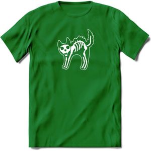 SKKKaleton - Katten T-Shirt Kleding Cadeau | Dames - Heren - Unisex | Kat / Dieren shirt | Grappig Verjaardag kado | Tshirt Met Print | - Donker Groen - XL