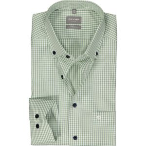 OLYMP comfort fit overhemd - popeline - wit met groen en blauw geruit - Strijkvrij - Boordmaat: 41