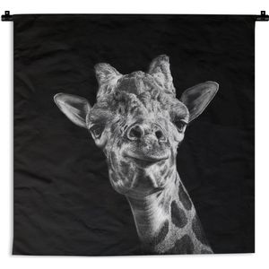 WandkleedDieren - Zwart-wit portret van een giraffe Wandkleed katoen 90x90 cm - Wandtapijt met foto