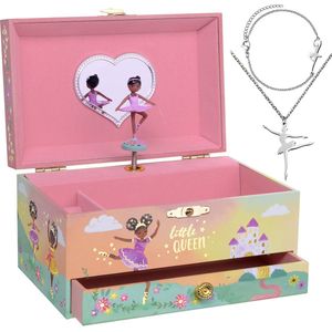 Jewelkeeper - Ballerina Muziekdoos & Sieradenset voor Kleine Meisjes - 3 Ballerina Cadeaus voor Meisjes - Little Queen Design