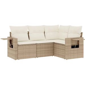 vidaXL 4-delige Loungeset Poly Rattan Beige