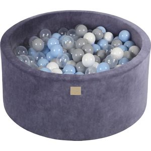 Ballenbak VELVET Grafiet - 90x40 incl. 300 ballen - Baby Blauw, Grijs, Wit, Transparant