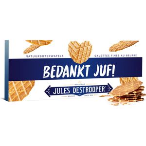Jules Destrooper Natuurboterwafels met opschrift ""Bedankt juf!"" - Belgische koekjes - cadeau voor leerkracht - 100g