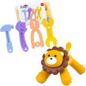 RubyC Bijtspeeltje Set Gereedschap en Leeuw - Bijtring - Baby - Peuter - Kind - Cadeau - BPA vrij - Bijtspeelgoed - Kraamcadeau