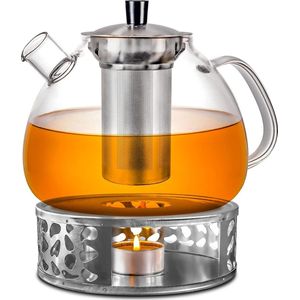 Theepot glas met theepotwarmer set in geschenkverpakking - 1.5 liter - Houdt lang warm - Vaatwasmachinebestendig