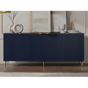 Buffetkast met 4 deurtjes van mdf en staal - Blauw en goudkleurig - YESINIA L 190 cm x H 85 cm x D 45 cm