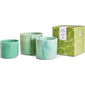 Elho The Ocean Collection Cadeaupakket – Bloempotten Gemaakt van Maritiem Afval - Set van 3 - Ø 14, 16 en 18 cm - Pacifisch groen