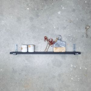 GoudmetHout Massief Eiken Wandplank - 40x10 cm - Zwart eiken - Industriële plankdragers L-vorm UP zonder coating - Staal - Zwarte wandplank