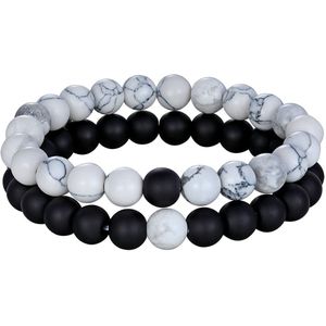 Kralen Armband - Wit / Lava - Natuursteen - Armbanden Heren Dames - Kralenarmband - Cadeau voor Man - Mannen Cadeautjes
