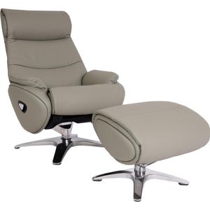 Relaxfauteuil met hocker MCW-K98, TV-fauteuil, relaxfunctie, draaibaar, metaal echt leer/kunstleer ~ grijs