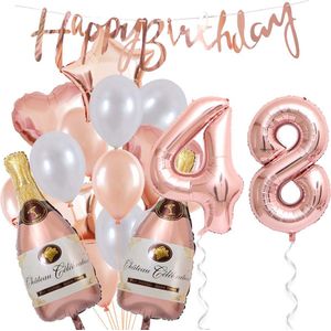 48 Jaar Verjaardag Cijferballon 48 - Feestpakket Snoes Ballonnen Pop The Bottles - Rose White Versiering