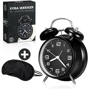 Xyra® Traditionele wekker Premium - Wekker Analoog - Retro & Stijlvol - Stralingsvrij & Gezond Slapen -Zonder Tikgeluid - Met Alarm - Incl. Verlichting en Gratis Slaapmasker - Draadloos - Cadeau Tip