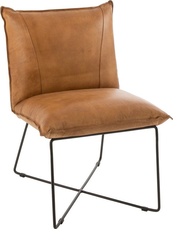J-Line Lounge Stoel Avi Leder/Ijzer Camel