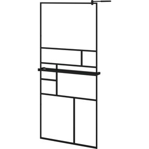 Zwarte Inloopdouchewand met Doucheschap - 90x195 cm Inloopdouche - Douchewand - Glazen Douchedeur - Zwarte Douchewand - Modern Douche Scherm