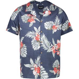 Cars Jeans - Heren Korte Mouw Overhemd - Leads - Bloemen - Antraciet