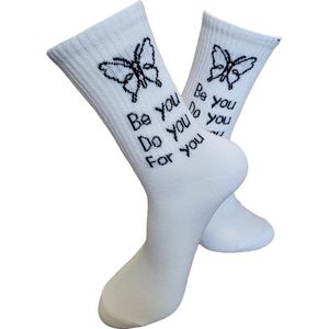 Verjaardags cadeau - Be you Do for you Sokken - vrolijke sokken - witte sokken - tennis sokken - sport sokken valentijn cadeau - sokken met tekst - aparte sokken - grappige sokken - leuke dames en heren sokken - moederdag - vaderdag - Socks waar je H