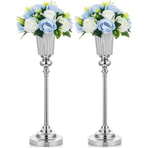 2 stuks 54,6 cm hoogte metalen bruiloft centerpieces vaas, metalen trompetvaas, wegleiding voor bruiloft diner middelpunt evenement voor jubileum viering verjaardag evenement gangpad decoratie, zilver