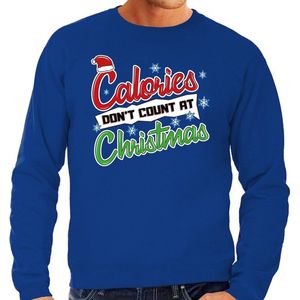 Grote maten foute Kersttrui / sweater - Calories dont count at Christmas - blauw voor heren - kerstkleding / kerst outfit XXXL