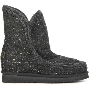 Mou Enkellaarsjes Dames - Pantoffels / Damesschoenen - Canvas - inner wedge tweed - Zwart - Maat 38