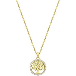 Lucardi Dames Ketting levensboom zirkonia - Echt Zilver - Ketting - Cadeau - 45 cm - Goudkleurig