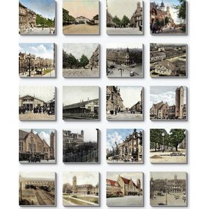 Maastricht het station rond 1900 | 24 canvas fototegels 20x20cm | makkelijk ophangen zonder boren