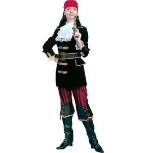 Funny Fashion - Piraat & Viking Kostuum - Piraat Espanha Kostuum Vrouw - Rood, Zwart - Maat 36-38 - Carnavalskleding - Verkleedkleding