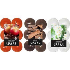 Candles By Spaas Geurkaarsen - 36x Stuks In 3 Geuren - Spiritual Jasmin - Exotic Wood