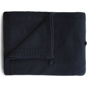 Mushie | Gebreide deken van biologisch katoen 80x100cm Textured Dots Dark Navy