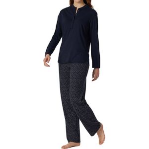 SCHIESSER Contemporary Nightwear pyjamaset - dames pyjama lang biologisch katoen knoopsluiting nachtblauw - Maat: 36