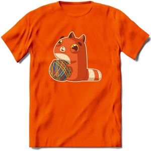 Kat en draad T-Shirt Grappig | Dieren katten Kleding Kado Heren / Dames | Animal Skateboard Cadeau shirt - Oranje - 3XL