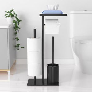 Roestvrijstalen toiletpapierhouder op staander met toiletborstel - Toiletpapierhouder met natte doekjes box, Toiletpapierhouder met toiletborstel, Toiletpotset met staande toiletpapierhouder en toiletpapier.