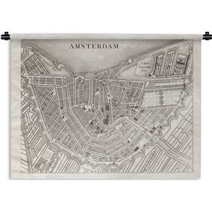 Wandkleed Amsterdam illustratie - Zwart-wit illustratie van een antieke kaart van Amsterdam Wandkleed katoen 90x67 cm - Wandtapijt met foto
