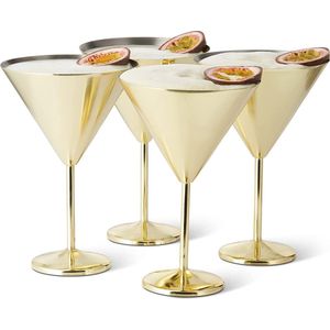 4 grote roestvrijstalen Martini cocktailglazen (XL 460ML) - Goud mat-robuust en onbreekbaar-Geschenkset voor verjaardagen en Kerstmis