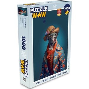 Puzzel Hond - Colbert - Bloemen - Hoed - Blauw - Legpuzzel - Puzzel 1000 stukjes volwassenen
