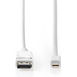 Nedis Mini DisplayPort-Kabel - DisplayPort 1.4 - Mini-DisplayPort Male - DisplayPort Male - 48 Gbps - Vernikkeld - 2.00 m - Rond - PVC - Wit - Blister