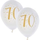 Santex verjaardag leeftijd ballonnen 70 jaar - 16x stuks - wit/goud - 23 cm - Feestartikelen